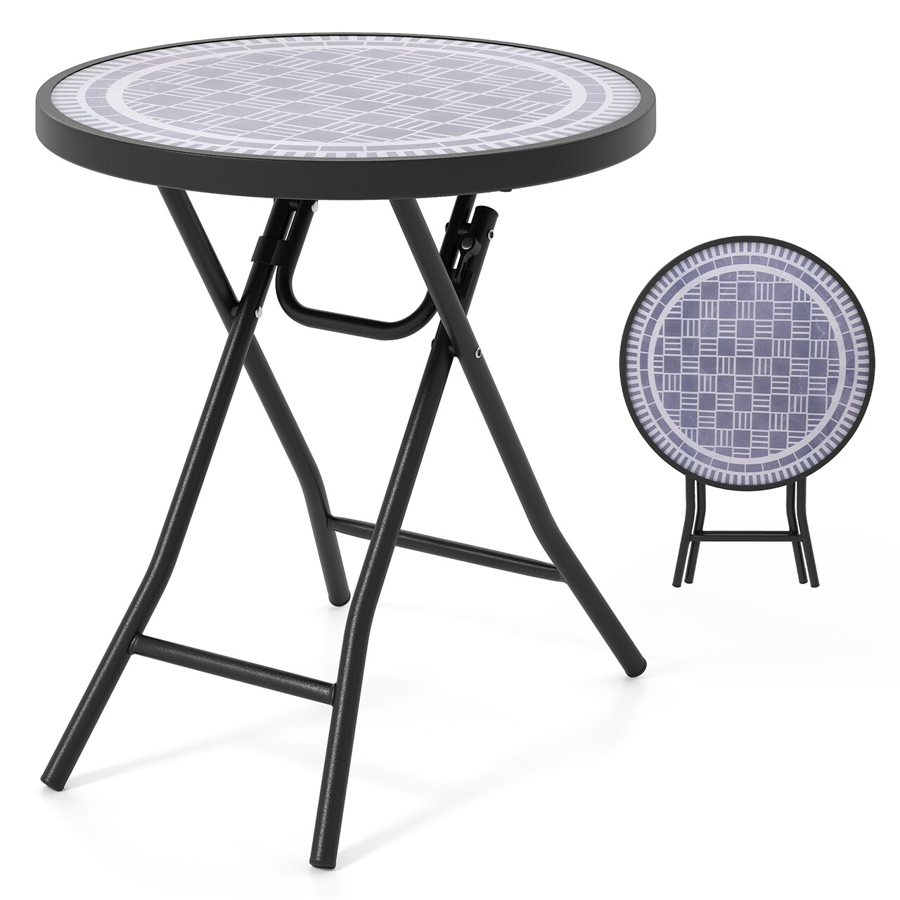 Black Metal Folding Side Table 18 Inch Round Compact Patio Coffee Table with Easy Storage